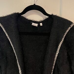 Chic Black Fuzzy Women's Cardigan